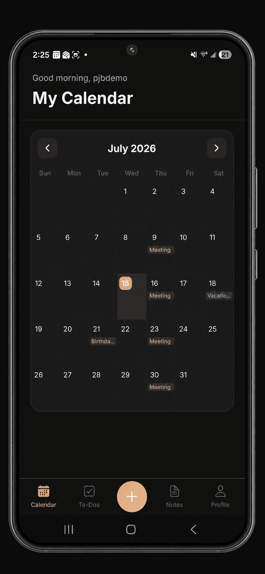 PJB Daily busy calendar screen