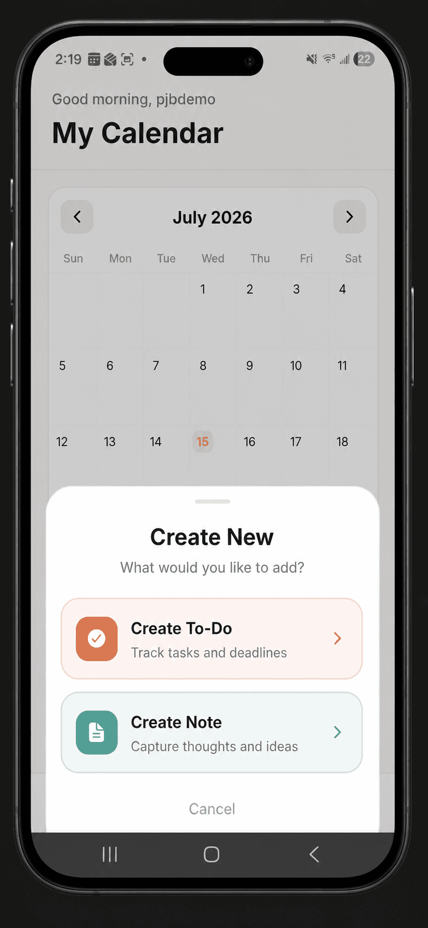 PJB Daily Create New modal screen