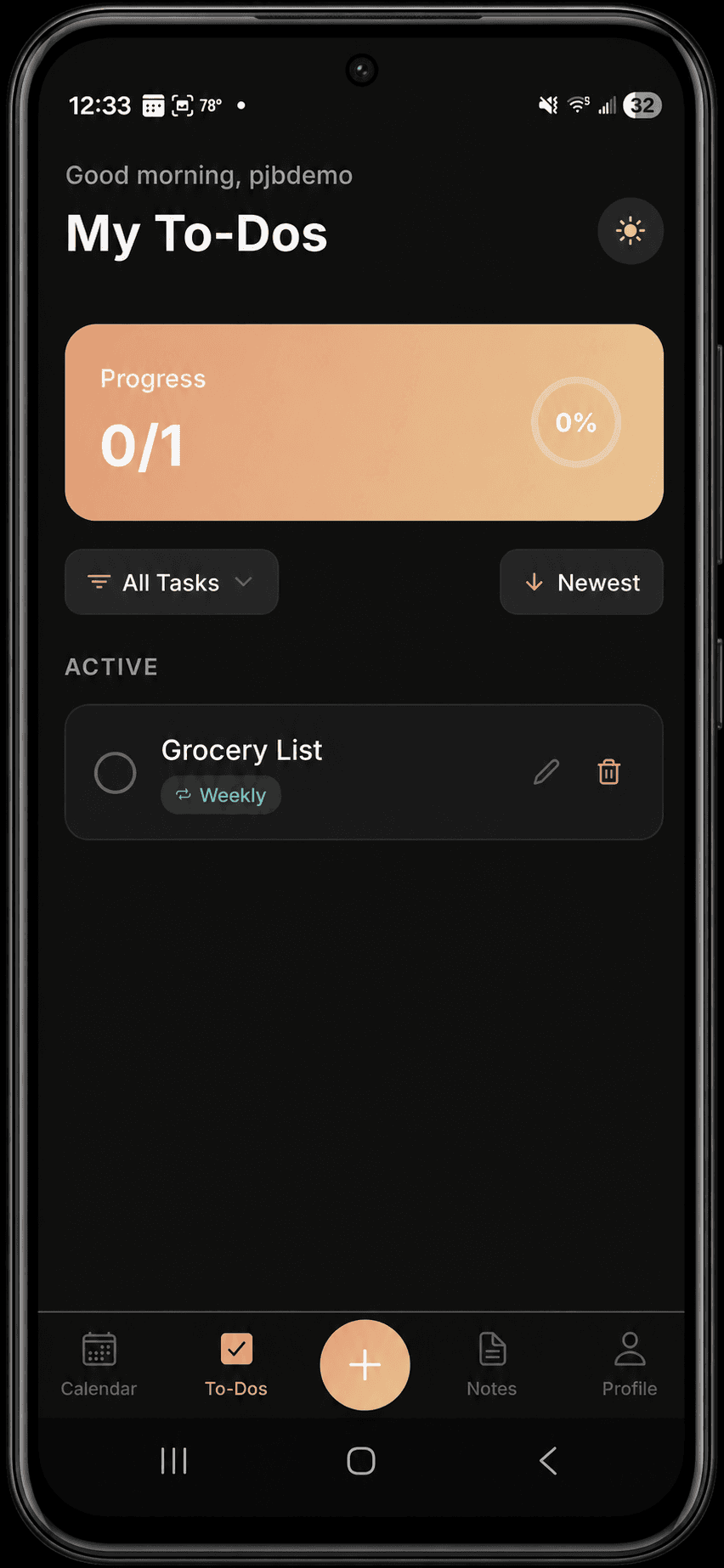 PJB Daily Daily Agenda screen
