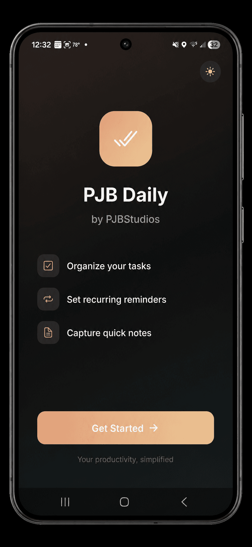 PJB Daily Dark Mode screen