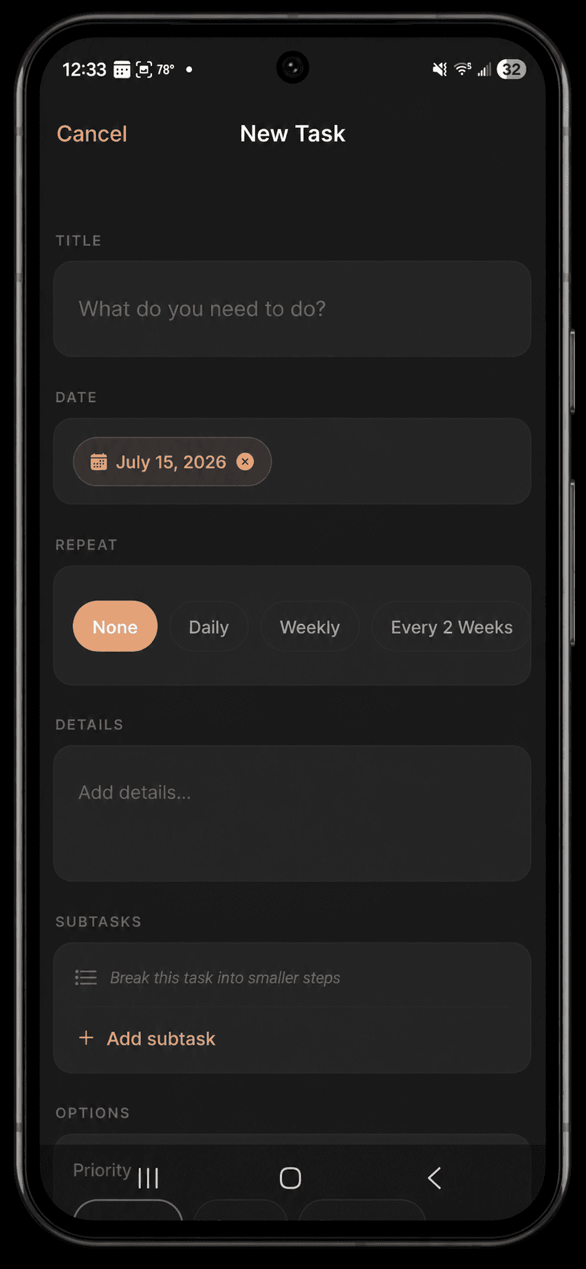 PJB Daily Task Editor screen